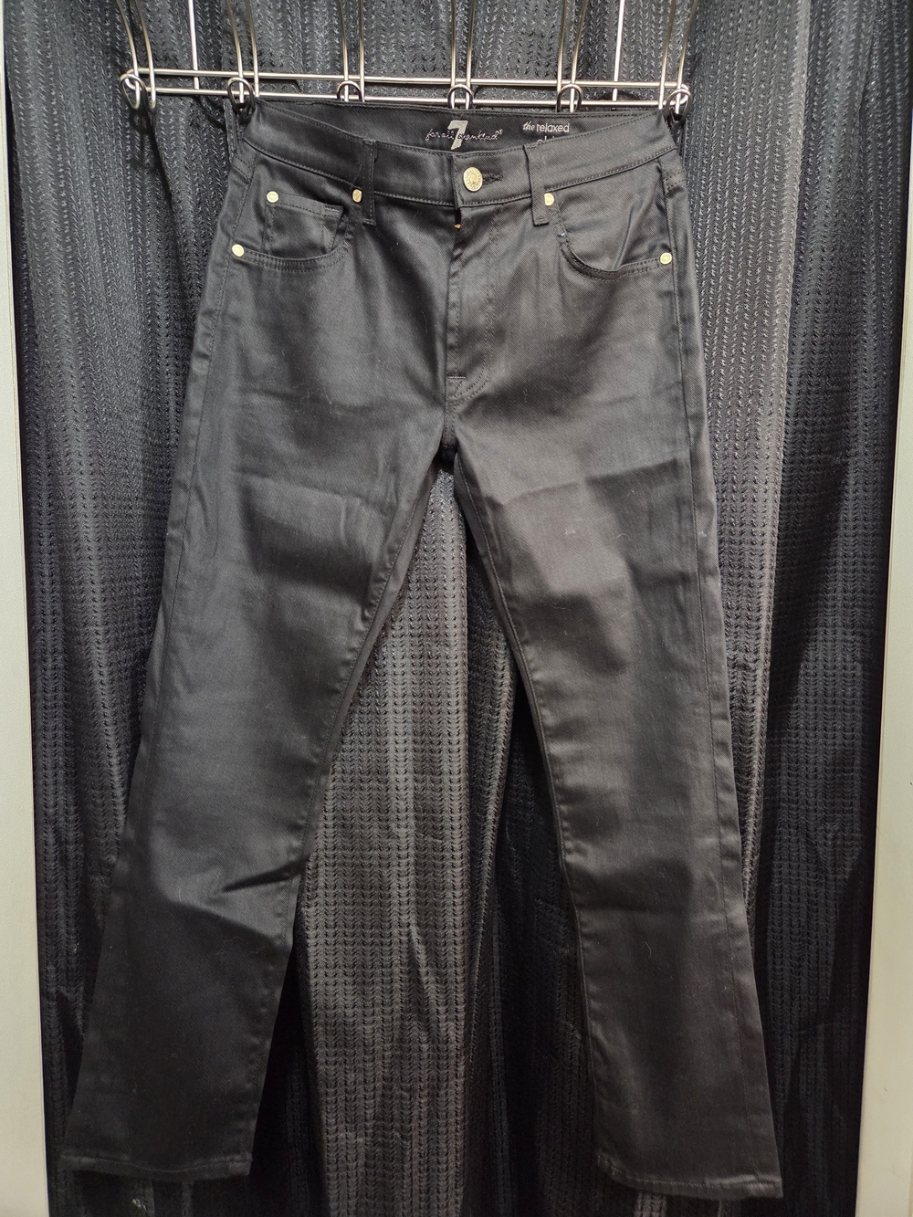 7 For All Mankind Black Skinny Jeans with Gold Hardware